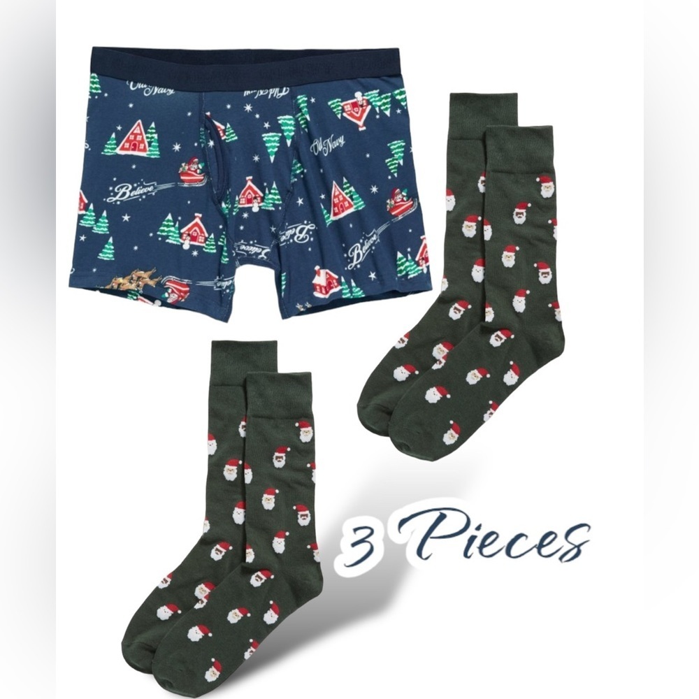 Mens Santa Socks PLUS Holiday Jersey Knit Boxer Briefs Underwear Old Navy Medium